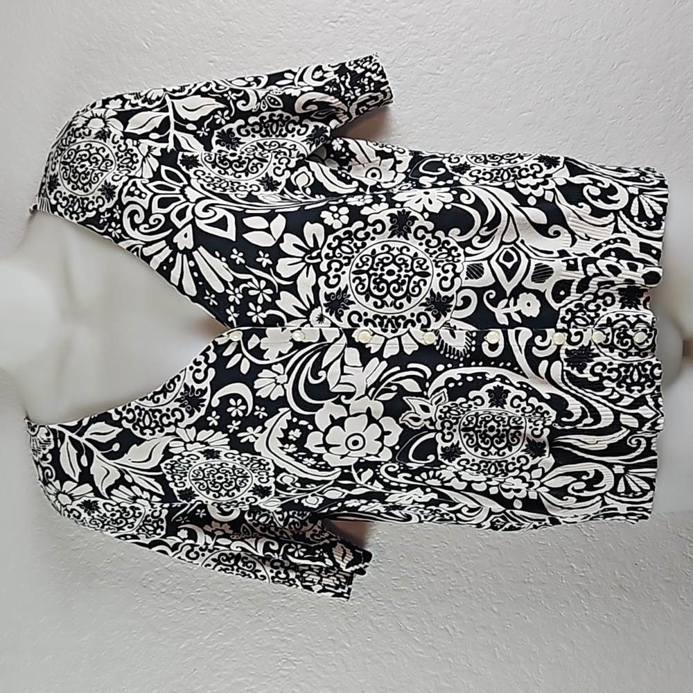 Ann Taylor Women's Black Cream Paisley Silk Blend Button Cardigan Sweater  L